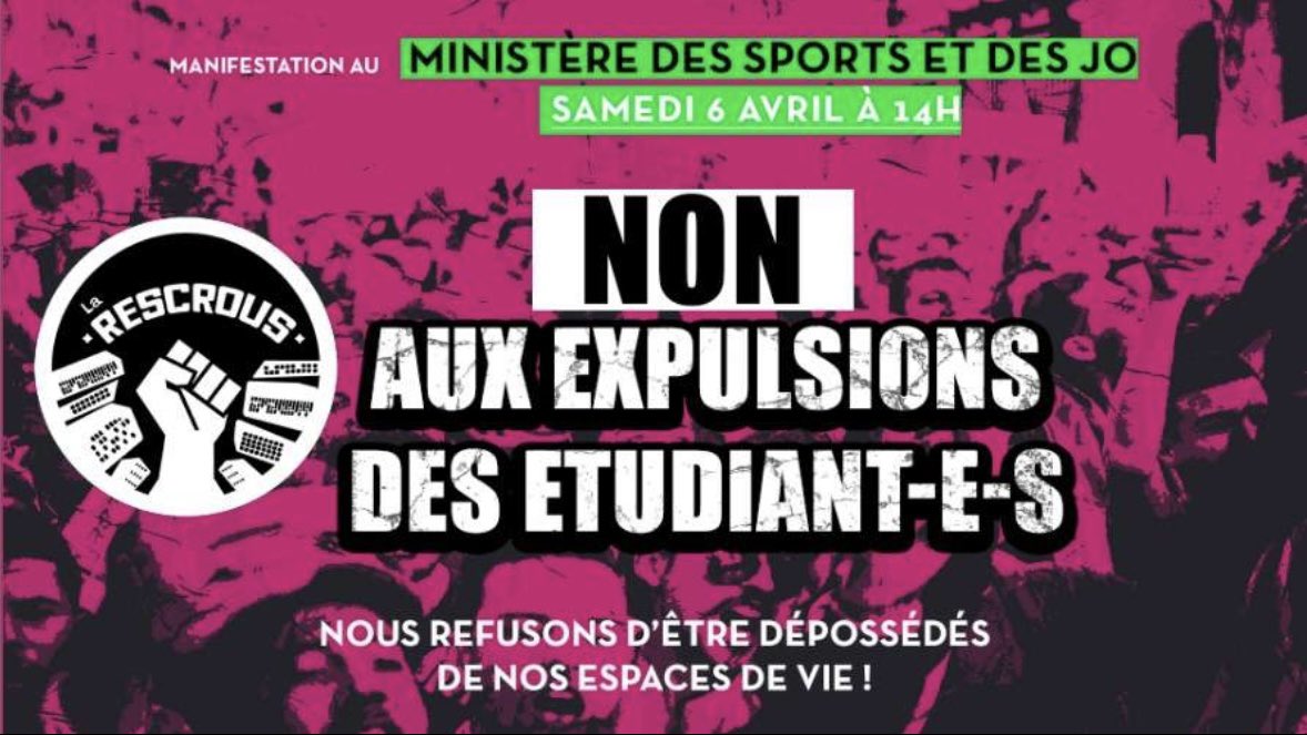 JO. Les expulsions des logements Crous débutent : tous devant le ministère des Sports samedi !