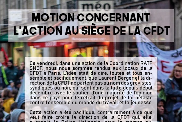 Action au siège de la CFDT : réponse de la coordination RATP-SNCF