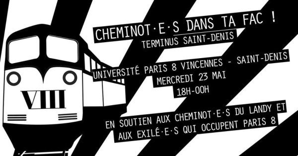 A l'université Paris 8, une soirée de soutien aux cheminotEs du Landy et aux éxiléEs