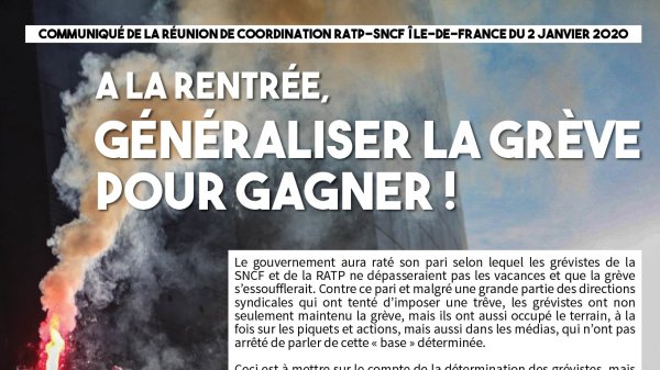 Communiqué de la Coordination RATP-SNCF : à la rentrée, généraliser la grève pour gagner !