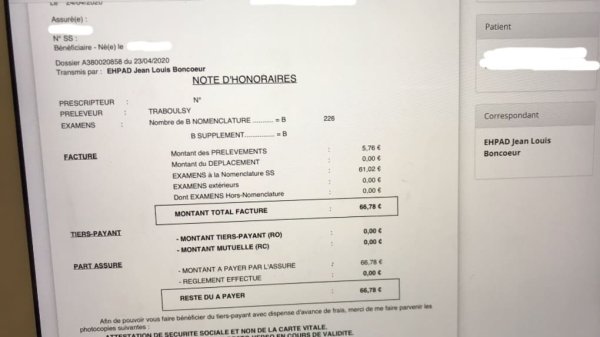 Des personnels soignants reçoivent une facture de 66,78€ pour avoir été testés !