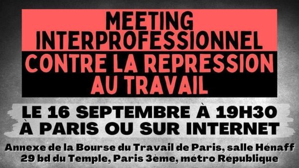 S'organiser contre la vague de répression au travail : meeting interprofessionnel le 16 septembre