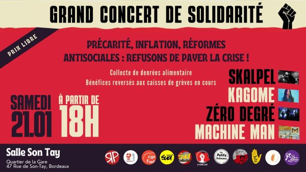 Bordeaux. Inflation, retraites : le 21 janvier, une soirée pour refuser de payer leur crise !