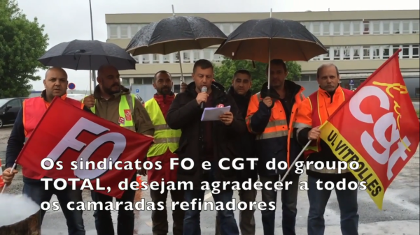 [Vidéo] Les raffineurs de Total en grève répondent à leurs confrères brésiliens de Petrobras