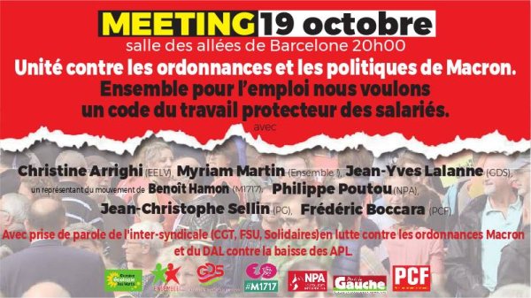 Toulouse. Meeting unitaire contre les ordonnances Macron jeudi 19 octobre