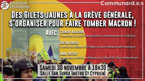 Toulouse. Samedi 30 novembre, réunion publique « Des Gilets jaunes à la grève générale »