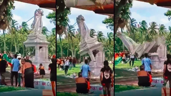 Martinique. Les statues de Joséphine de Beauharnais et de Pierre d'Esnambuc déboulonnées