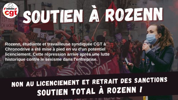 Soutien à Rozenn militante CGT à Chronodrive menacée de licenciement après une lutte contre le sexisme dans l'entreprise !