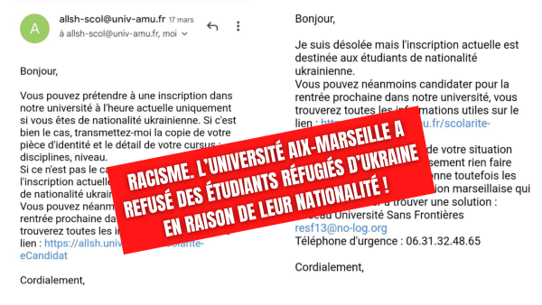 Racisme. L'université Aix-Marseille a refusé des étudiants réfugiés d'Ukraine en raison de leur nationalité !