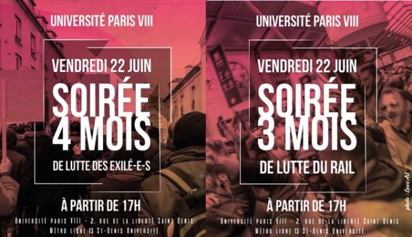 Université Paris VIII : Soirée des luttes en soutien aux exilés et aux cheminots 
