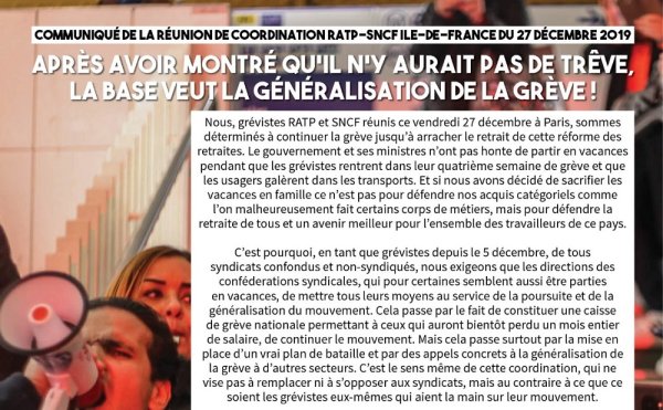 Communiqué de la coordination RATP-SNCF : la base veut la généralisation de la grève !