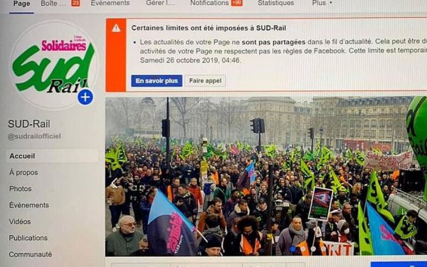 Censure ? Les pages de SUD Rail et de la CGT cheminots partiellement bloquées par Facebook