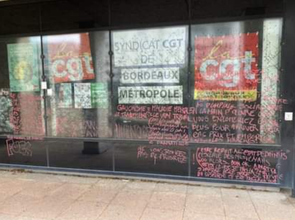 Le local de la CGT Bordeaux Métropole recouvert de tags racistes : solidarité contre l'extrême droite !