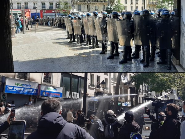 VIDEOS. Nasses, canons à eau et charges policières : la police réprime la manif pro-Palestine à Paris