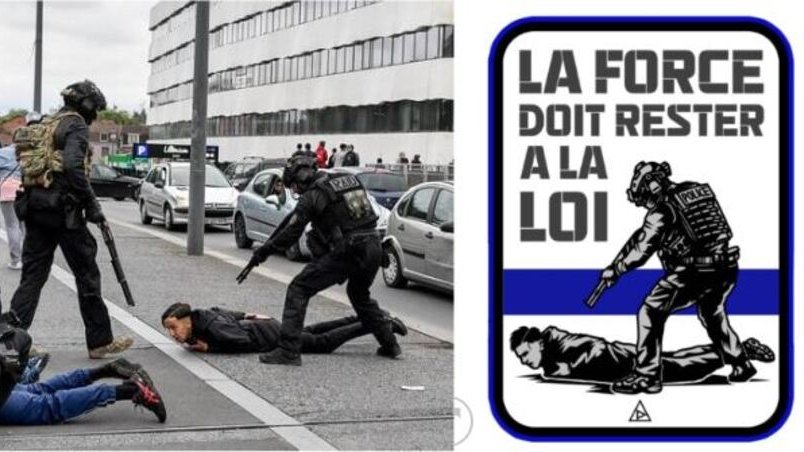 Violents et fiers : un patch représentant le RAID qui braque un ado vendu à destination des policiers